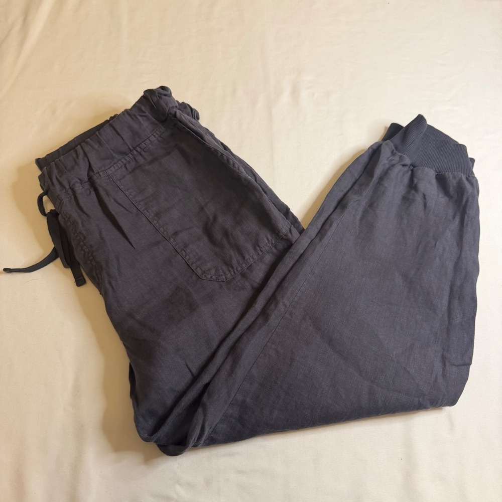 Caslon Petite Medium Gray Blue 100% Linen Drawstring Jogger Pants XX7930